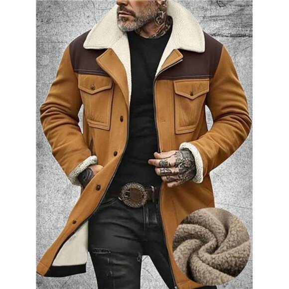 Mens Western Cowboy Vintage Jacket Plush Collar Coats - Picture 1 of 6